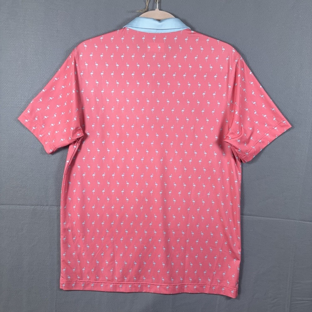 Waggle Polo Shirt Mens Sz M Pink Flamingos Stretch Performance Golf Golfer - Picture 3 of 7